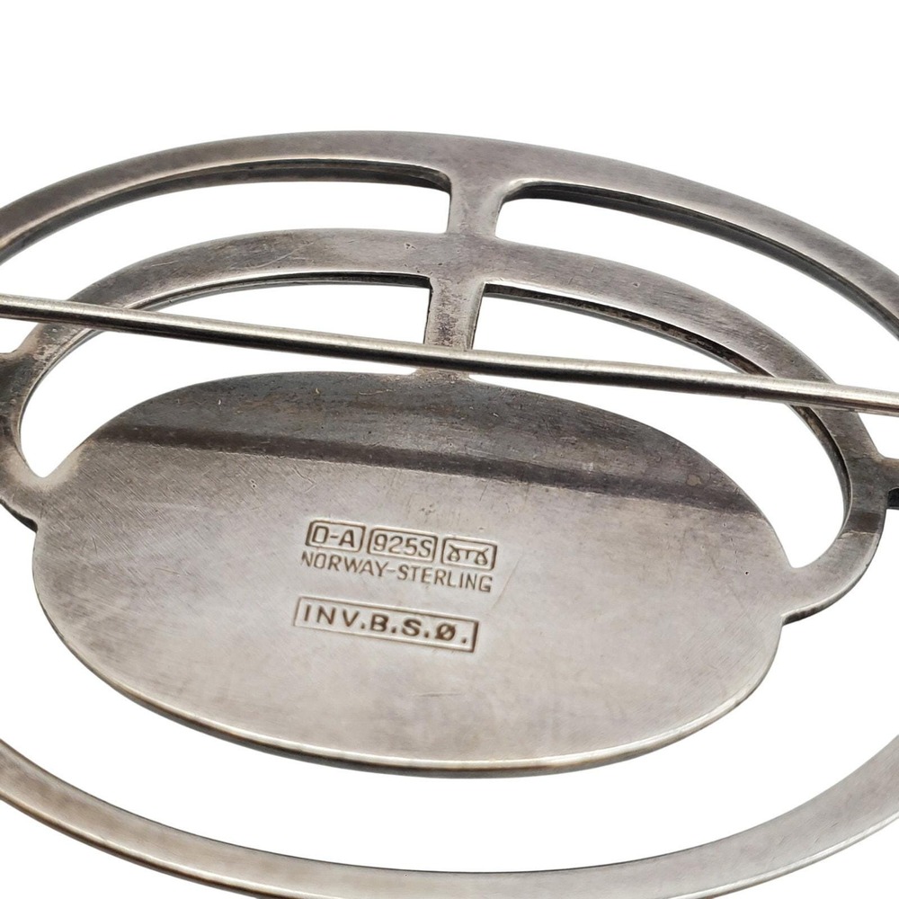Sterling Silver 925 Stone Brooch David Andersen Norway Bjorn Ostern Abstract Pin - Picture 6 of 8